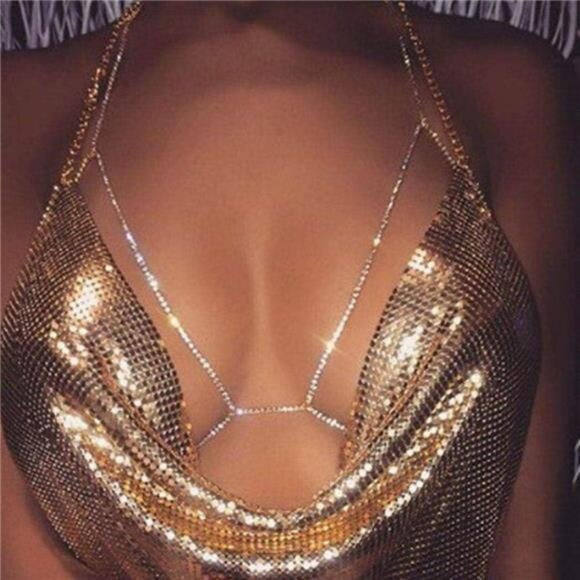 💎 Crystal Rhinestone Body Chain | Silver-Tone Bra Chain Jewelry - Picture 3 of 5